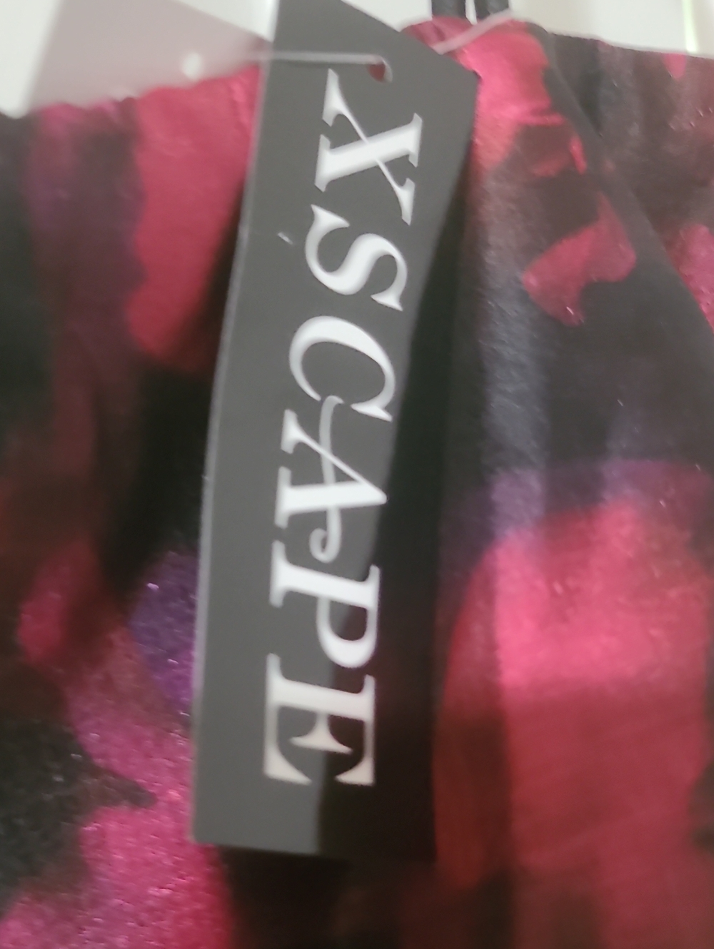 Xscape One-Shoulder Tiered Floral Evening Gown in Magenta and Black - Picture 4 of 5